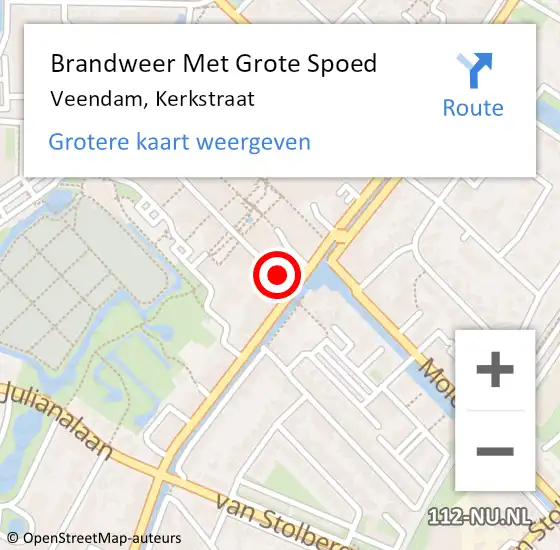 Locatie op kaart van de 112 melding: Brandweer Met Grote Spoed Naar Veendam, Kerkstraat op 26 april 2018 04:59