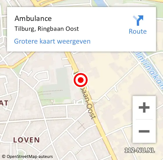 Locatie op kaart van de 112 melding: Ambulance Tilburg, Ringbaan Oost op 26 april 2018 06:38