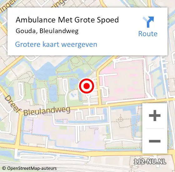 Locatie op kaart van de 112 melding: Ambulance Met Grote Spoed Naar Gouda, Bleulandweg op 26 april 2018 06:55