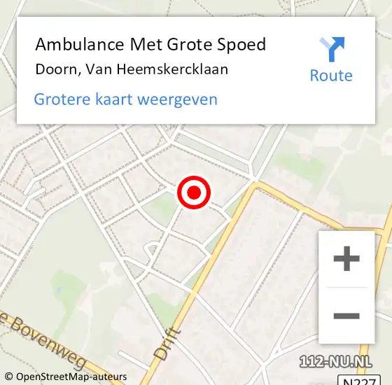 Locatie op kaart van de 112 melding: Ambulance Met Grote Spoed Naar Doorn, Van Heemskercklaan op 26 april 2018 07:42