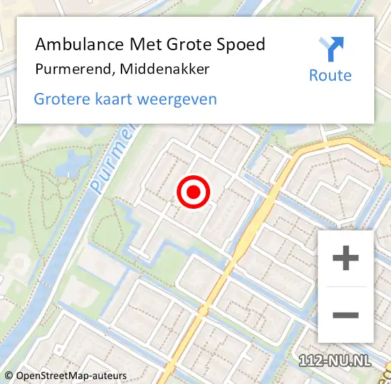 Locatie op kaart van de 112 melding: Ambulance Met Grote Spoed Naar Purmerend, Middenakker op 26 april 2018 08:40