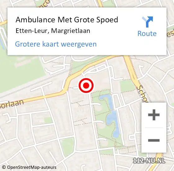Locatie op kaart van de 112 melding: Ambulance Met Grote Spoed Naar Etten-Leur, Margrietlaan op 26 april 2018 09:36