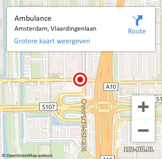 Locatie op kaart van de 112 melding: Ambulance Amsterdam, Vlaardingenlaan op 26 april 2018 10:10