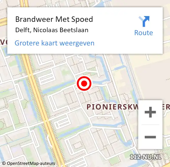 Locatie op kaart van de 112 melding: Brandweer Met Spoed Naar Delft, Nicolaas Beetslaan op 26 april 2018 16:01