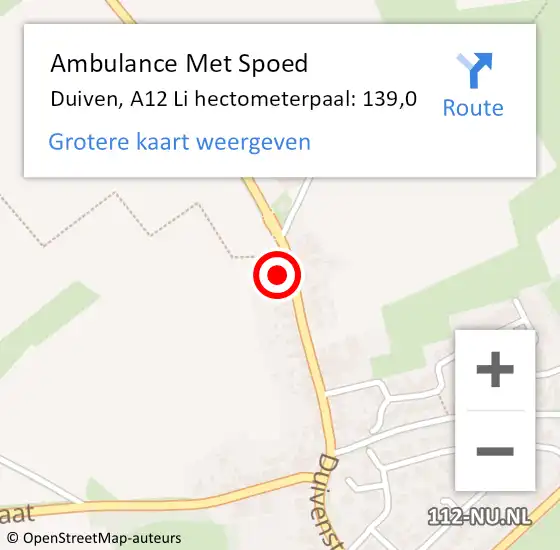 Locatie op kaart van de 112 melding: Ambulance Met Spoed Naar Duiven, A12 Li hectometerpaal: 139,0 op 27 april 2018 02:15