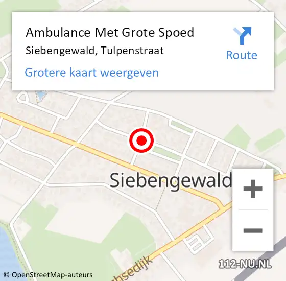 Locatie op kaart van de 112 melding: Ambulance Met Grote Spoed Naar Siebengewald, Tulpenstraat op 27 april 2018 03:51