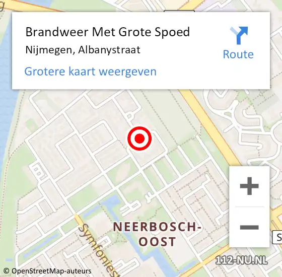 Locatie op kaart van de 112 melding: Brandweer Met Grote Spoed Naar Nijmegen, Albanystraat op 27 april 2018 04:08