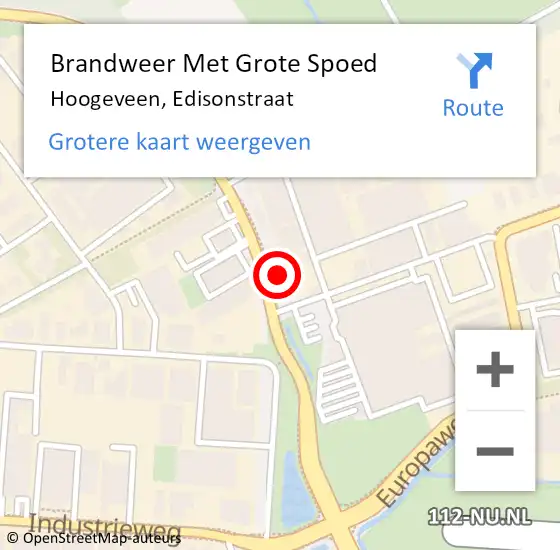 Locatie op kaart van de 112 melding: Brandweer Met Grote Spoed Naar Hoogeveen, Edisonstraat op 27 april 2018 04:29