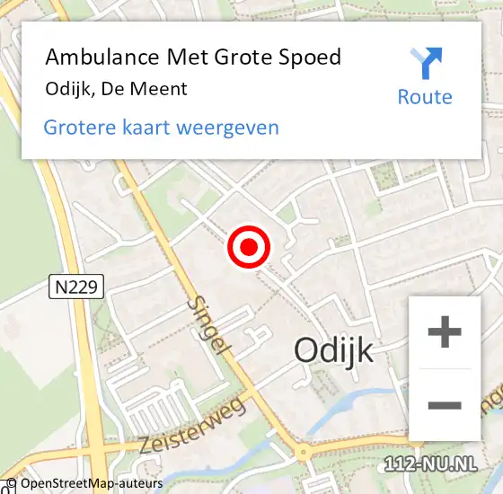 Locatie op kaart van de 112 melding: Ambulance Met Grote Spoed Naar Odijk, De Meent op 27 april 2018 04:38