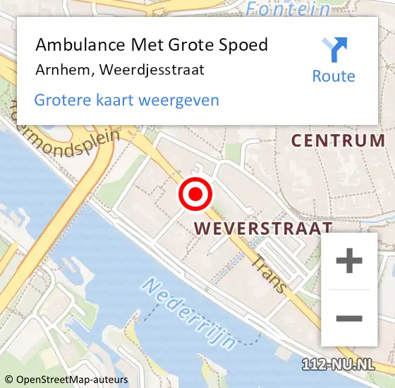 Locatie op kaart van de 112 melding: Ambulance Met Grote Spoed Naar Arnhem, Weerdjesstraat op 27 april 2018 05:54