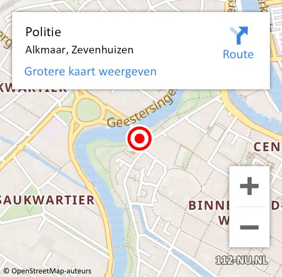 Locatie op kaart van de 112 melding: Politie Alkmaar, Zevenhuizen op 27 april 2018 21:35