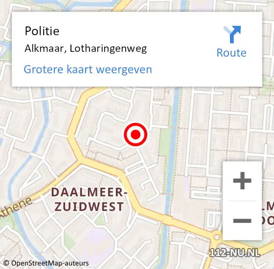 Locatie op kaart van de 112 melding: Politie Alkmaar, Lotharingenweg op 27 april 2018 22:03