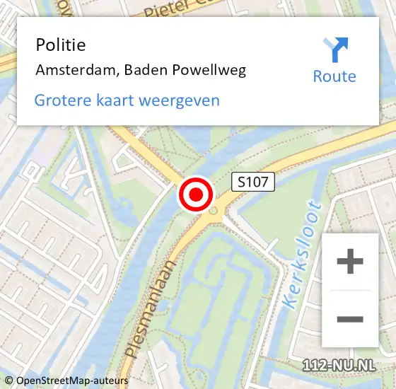 Locatie op kaart van de 112 melding: Politie Amsterdam, Baden Powellweg op 28 april 2018 01:47