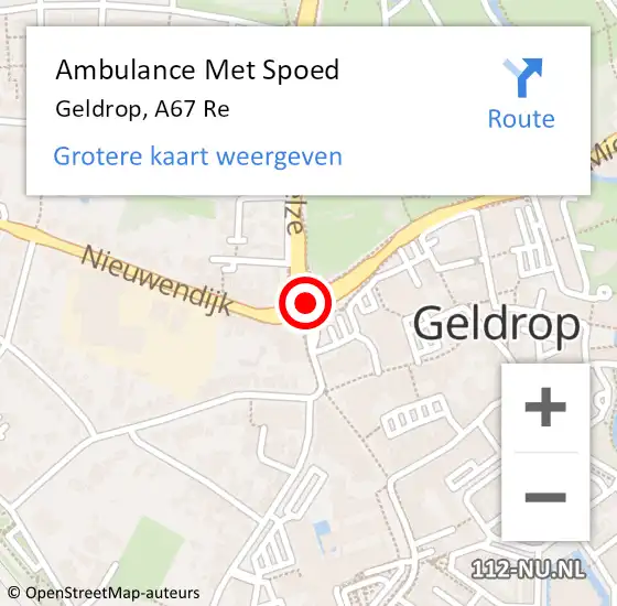 Locatie op kaart van de 112 melding: Ambulance Met Spoed Naar Geldrop, A67 Re op 28 april 2018 10:24