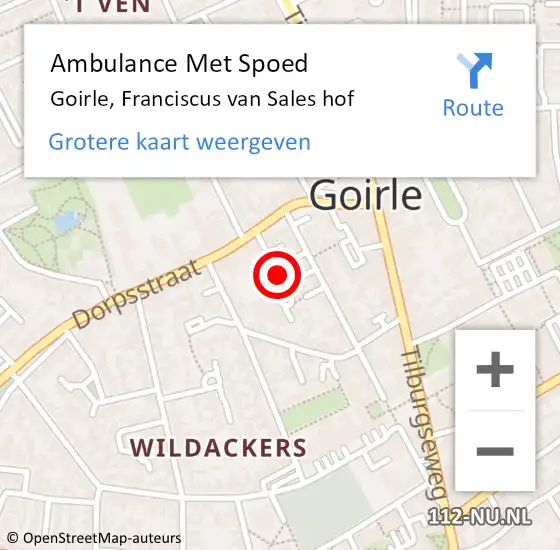 Locatie op kaart van de 112 melding: Ambulance Met Spoed Naar Goirle, Franciscus van Sales hof op 28 april 2018 10:41