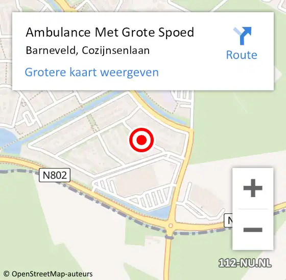 Locatie op kaart van de 112 melding: Ambulance Met Grote Spoed Naar Barneveld, Cozijnsenlaan op 28 april 2018 12:59