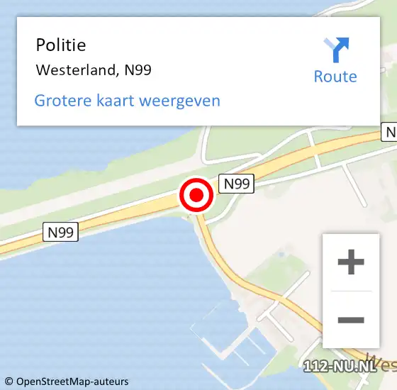 Locatie op kaart van de 112 melding: Politie Westerland, N99 op 28 april 2018 13:35