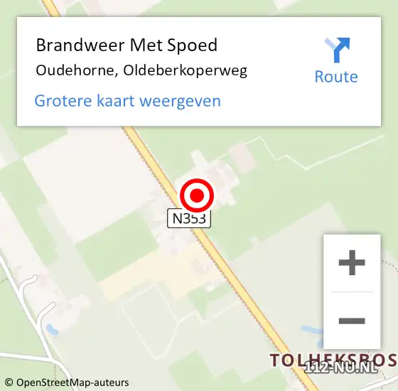 Locatie op kaart van de 112 melding: Brandweer Met Spoed Naar Oudehorne, Oldeberkoperweg op 28 april 2018 13:45