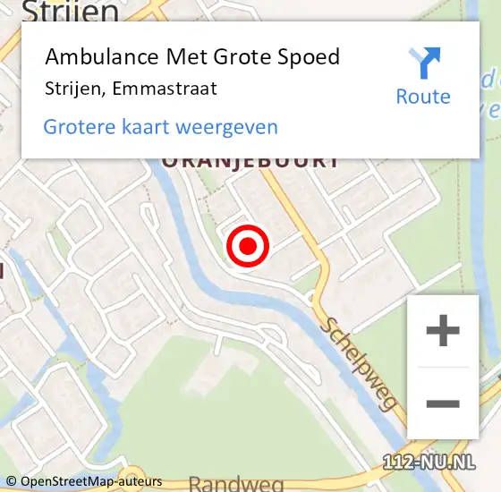 Locatie op kaart van de 112 melding: Ambulance Met Grote Spoed Naar Strijen, Emmastraat op 28 april 2018 14:43