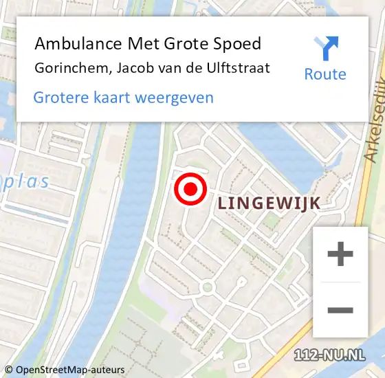 Locatie op kaart van de 112 melding: Ambulance Met Grote Spoed Naar Gorinchem, Jacob van de Ulftstraat op 28 april 2018 14:48