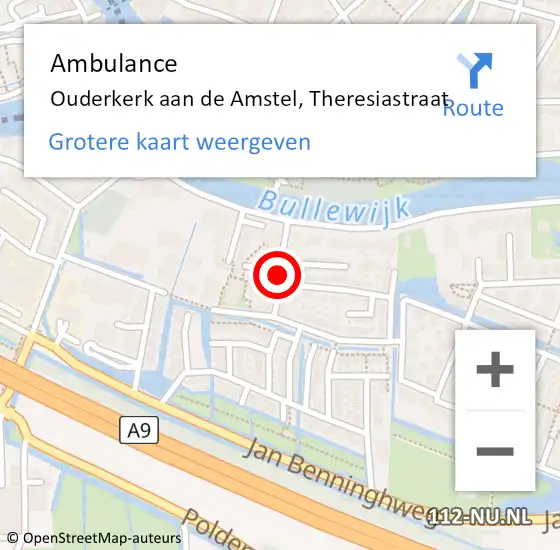 Locatie op kaart van de 112 melding: Ambulance Ouderkerk aan de Amstel, Theresiastraat op 28 april 2018 15:13