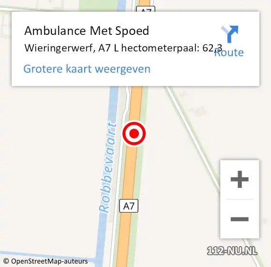 Locatie op kaart van de 112 melding: Ambulance Met Spoed Naar Wieringerwerf, A7 L hectometerpaal: 62,3 op 28 april 2018 15:24