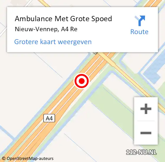 Locatie op kaart van de 112 melding: Ambulance Met Grote Spoed Naar Nieuw-Vennep, A4 Re op 28 april 2018 16:58