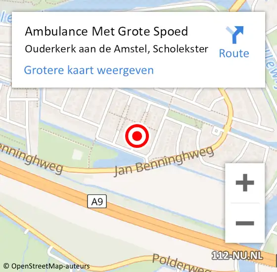 Locatie op kaart van de 112 melding: Ambulance Met Grote Spoed Naar Ouderkerk aan de Amstel, Scholekster op 28 april 2018 20:37