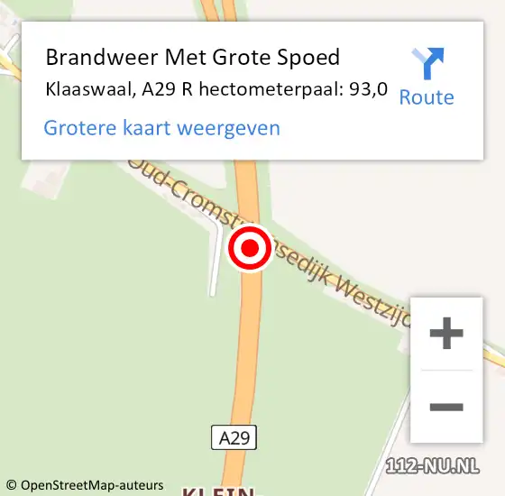 Locatie op kaart van de 112 melding: Brandweer Met Grote Spoed Naar Klaaswaal, A29 Re hectometerpaal: 90,0 op 29 april 2018 20:00
