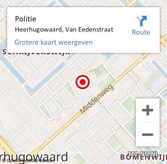 Locatie op kaart van de 112 melding: Politie Heerhugowaard, Van Eedenstraat op 29 april 2018 23:15