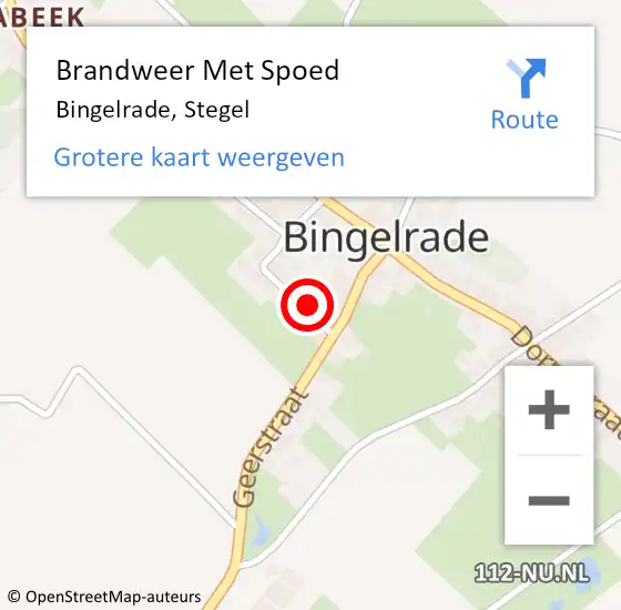 Locatie op kaart van de 112 melding: Brandweer Met Spoed Naar Bingelrade, Stegel op 30 april 2018 00:52