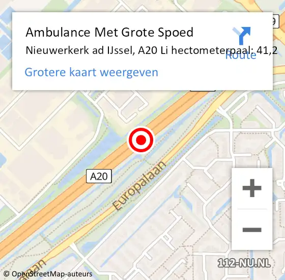 Locatie op kaart van de 112 melding: Ambulance Met Grote Spoed Naar Nieuwerkerk ad IJssel, A20 Li hectometerpaal: 41,2 op 30 april 2018 04:01