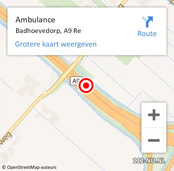 Locatie op kaart van de 112 melding: Ambulance Badhoevedorp, A9 Re op 30 april 2018 06:36