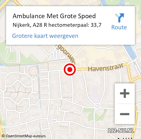 Locatie op kaart van de 112 melding: Ambulance Met Grote Spoed Naar Nijkerk, A28 R hectometerpaal: 33,7 op 30 april 2018 08:11