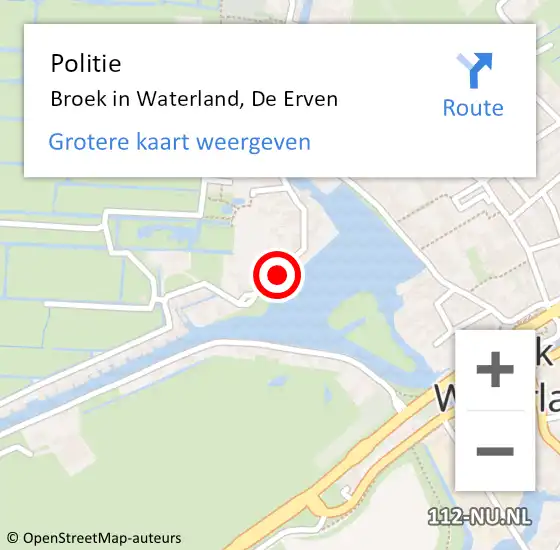 Locatie op kaart van de 112 melding: Politie Broek in Waterland, De Erven op 30 april 2018 10:10