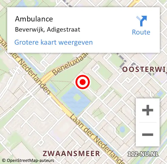 Locatie op kaart van de 112 melding: Ambulance Beverwijk, Adigestraat op 30 april 2018 11:59