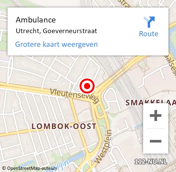 Locatie op kaart van de 112 melding: Ambulance Utrecht, Goeverneurstraat op 30 april 2018 13:04
