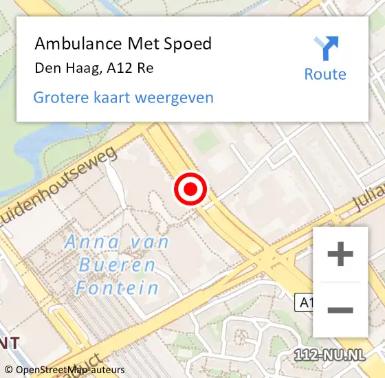 Locatie op kaart van de 112 melding: Ambulance Met Spoed Naar Den Haag, A12 Re op 30 april 2018 15:21