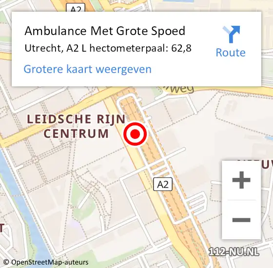 Locatie op kaart van de 112 melding: Ambulance Met Grote Spoed Naar Utrecht, A2 L hectometerpaal: 62,8 op 30 april 2018 16:16