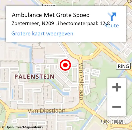 Locatie op kaart van de 112 melding: Ambulance Met Grote Spoed Naar Zoetermeer, N209 Li hectometerpaal: 12,8 op 30 april 2018 18:07