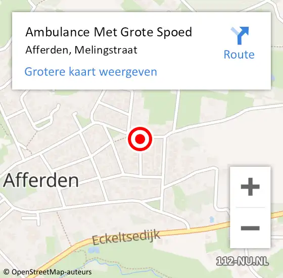 Locatie op kaart van de 112 melding: Ambulance Met Grote Spoed Naar Afferden, Melingstraat op 30 april 2018 19:12