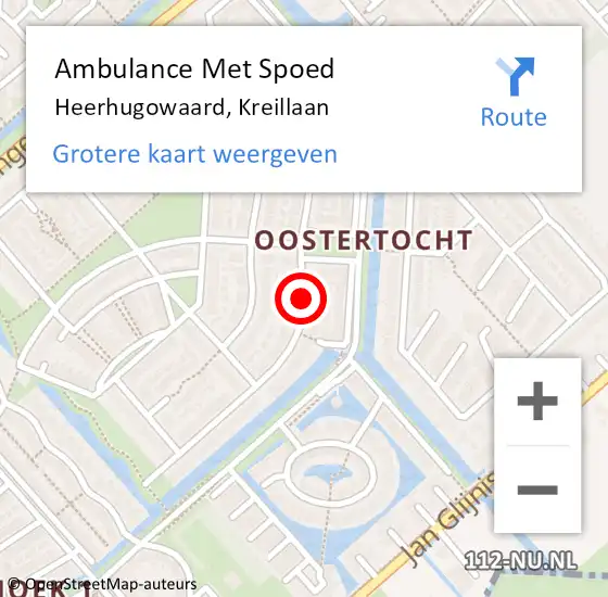 Locatie op kaart van de 112 melding: Ambulance Met Spoed Naar Heerhugowaard, Kreillaan op 1 mei 2018 08:36