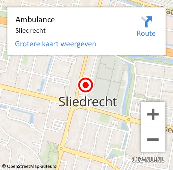 Locatie op kaart van de 112 melding: Ambulance Sliedrecht op 1 mei 2018 08:37