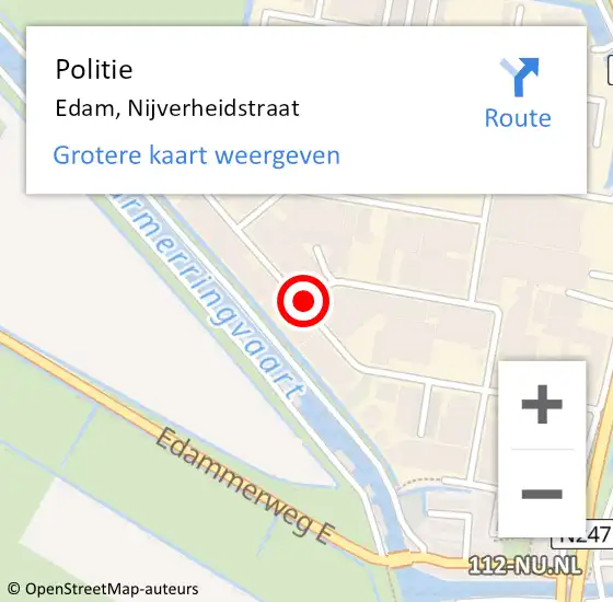 Locatie op kaart van de 112 melding: Politie Edam, Nijverheidstraat op 1 mei 2018 08:49