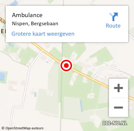 Locatie op kaart van de 112 melding: Ambulance Nispen, Bergsebaan op 1 mei 2018 10:13