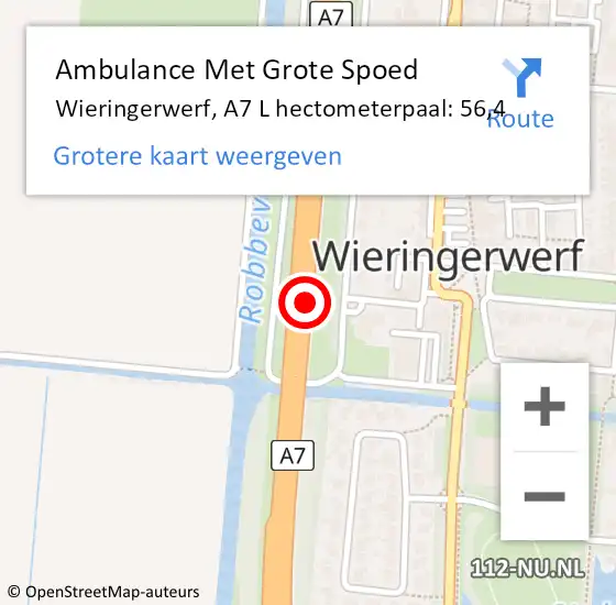 Locatie op kaart van de 112 melding: Ambulance Met Grote Spoed Naar Wieringerwerf, A7 L hectometerpaal: 56,4 op 1 mei 2018 11:21