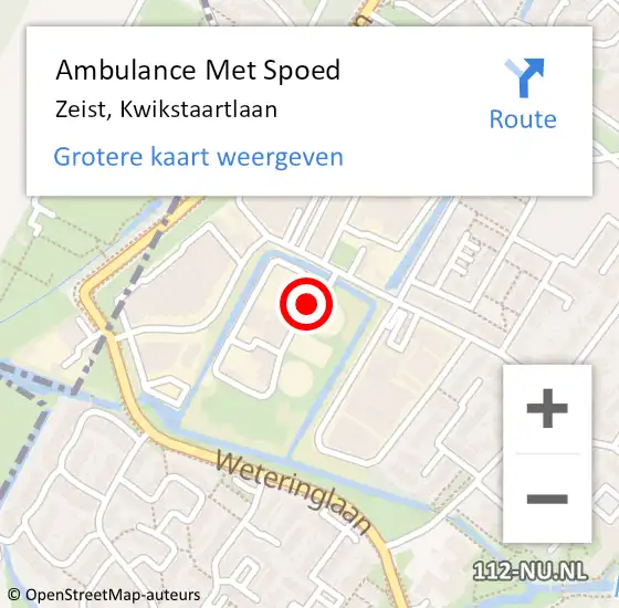 Locatie op kaart van de 112 melding: Ambulance Met Spoed Naar Zeist, Kwikstaartlaan op 1 mei 2018 19:14