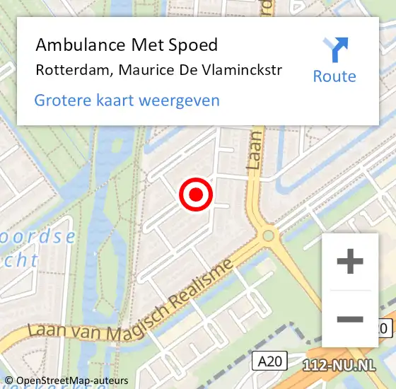 Locatie op kaart van de 112 melding: Ambulance Met Spoed Naar Rotterdam, Maurice De Vlaminckstr op 2 mei 2018 04:31