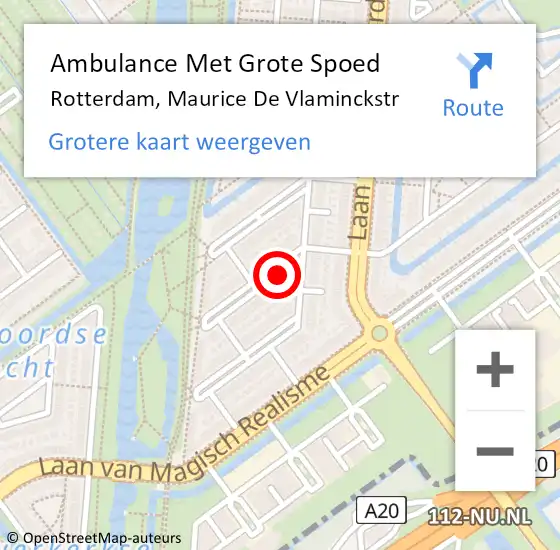 Locatie op kaart van de 112 melding: Ambulance Met Grote Spoed Naar Rotterdam, Maurice De Vlaminckstr op 2 mei 2018 04:42