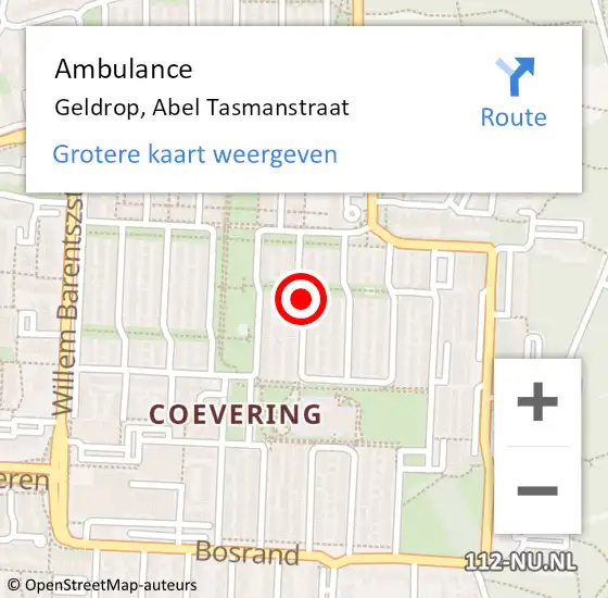 Locatie op kaart van de 112 melding: Ambulance Geldrop, Abel Tasmanstraat op 2 mei 2018 11:27